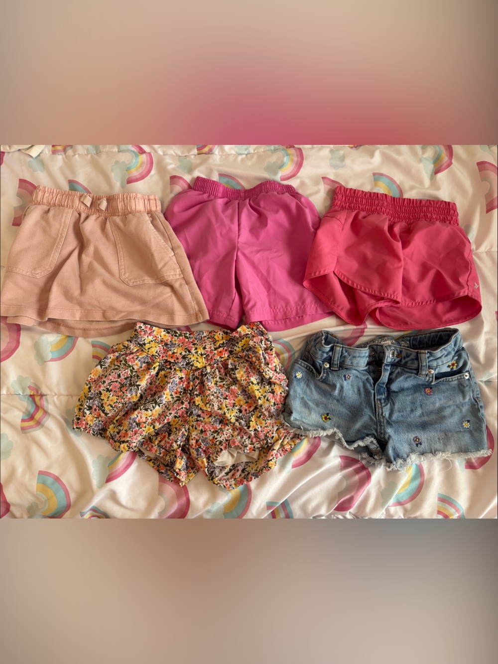Girls' Mix-and-Match Shorts/ skirts Set - Pink, Light Pink, Floral, Denim